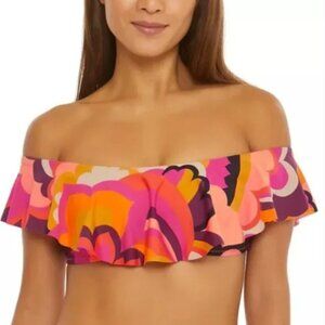 Trina Turk 'Fan Faire' Printed Off-The-Shoulder Bandeau Bikini Top Size 10 NEW